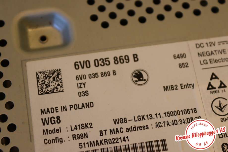 Bilstereo til Škoda Fabia 2014-2021 (Type III)  (SKODA||6V0035869B)