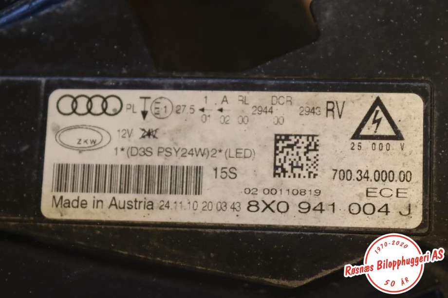 Frontlykt høyre halogen til Audi A1 2010-2014 (Type I, Fase 1) (AUDI||8X0941004J)