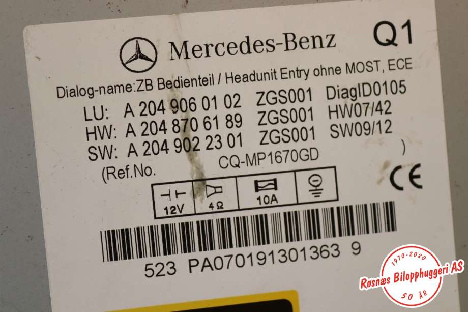 Bilstereo til Mercedes GLK 2008-2015 (X204) (X204) (MERCEDES||A2049060102)