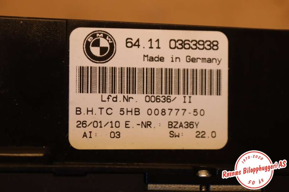 Varmeapparat betjening til BMW X3 2007-2010 (Fase 2) (E83) (E83) (BMW|64110363938|)