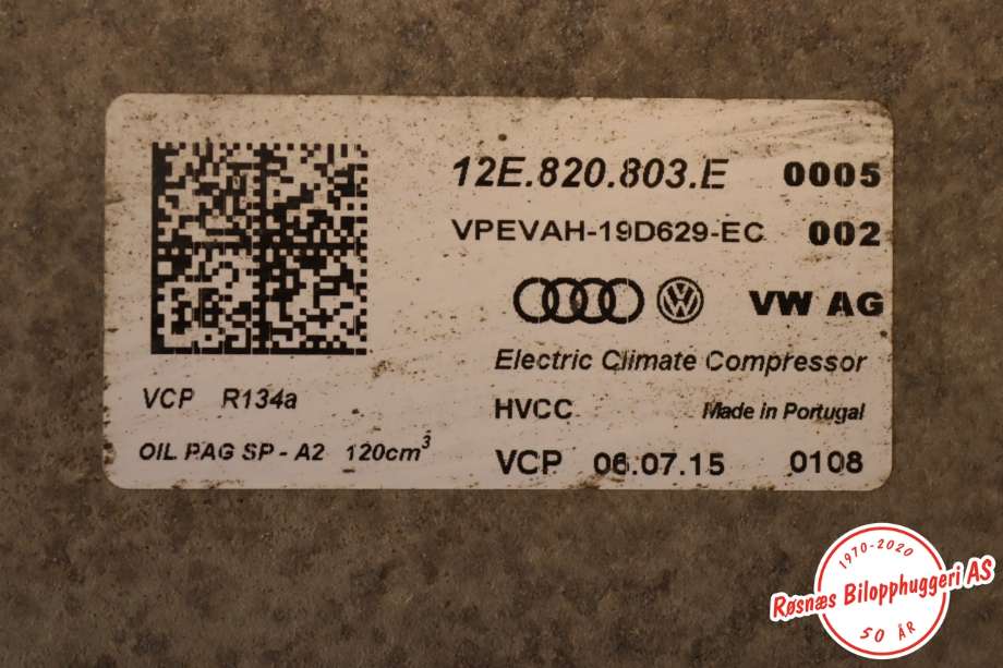 Aircondition kompressor til Audi A3 2016-2020 (Type III, Fase 2)  (AUDI|12E 820 803 E|)