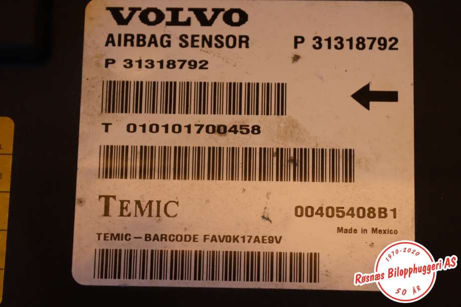 Airbag elektronikk til Volvo XC60 2008-2013 (Type I, Fase 1)  (VOLVO|31318792|)