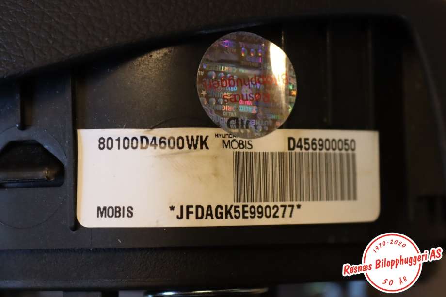 Airbag rattpute til Kia Optima 2017-2020 (KIA|80100D4600WK|)