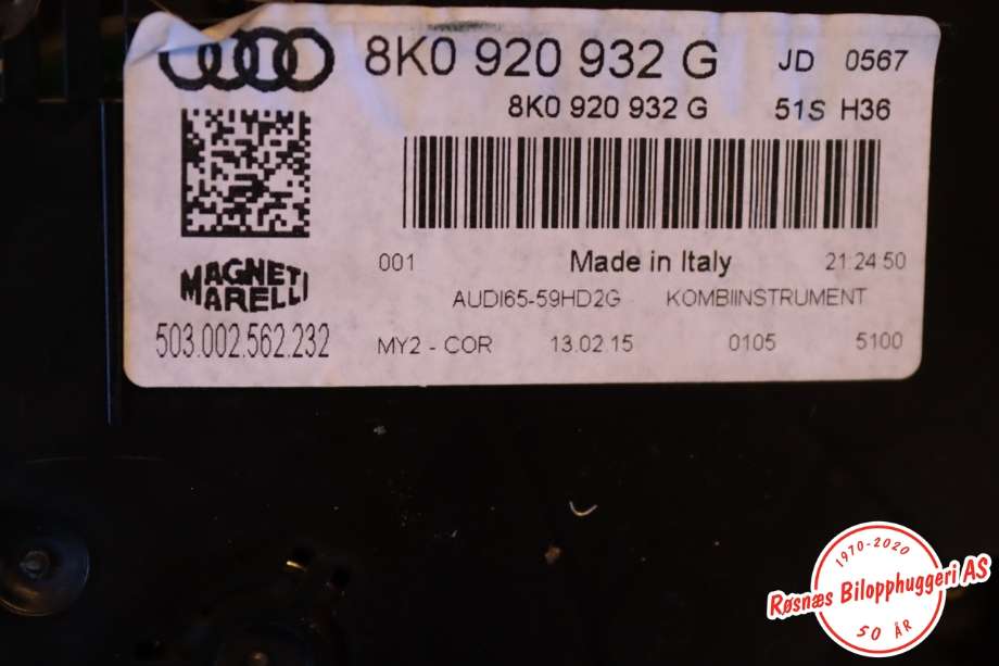 Instrumentpanel til Audi A4, Allroad 2009-2016 (Type I) (B8) (B8) (AUDI|8K0 920 932 G|)