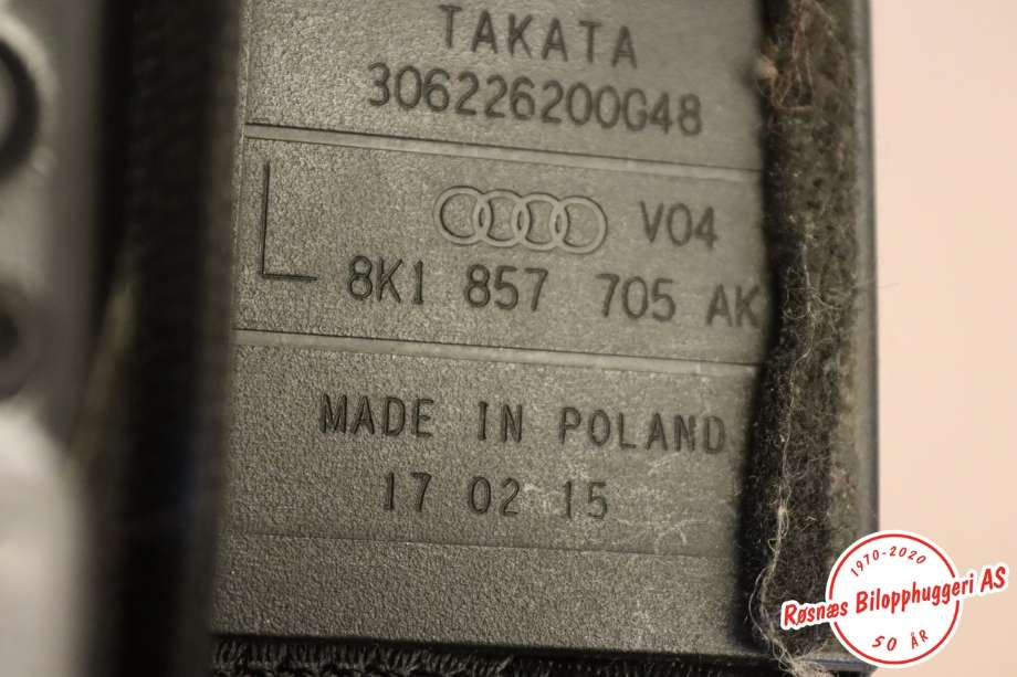 Sikkerhetsbelte foran venstre til Audi A4, Allroad 2009-2016 (Type I) (B8) (B8) (AUDI|8K1 857 705 AK|)