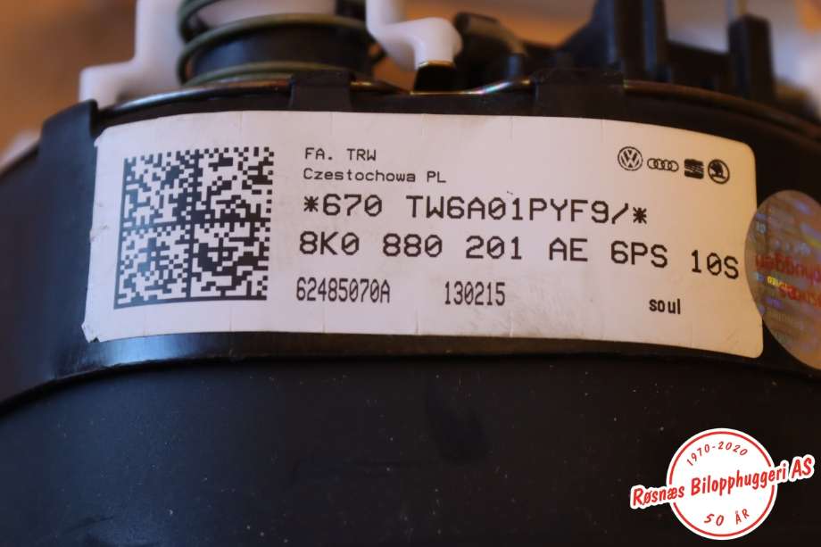 Airbag rattpute til Audi A4, Allroad 2009-2016 (Type I) (B8) (B8) (AUDI|8K0880201AE|)