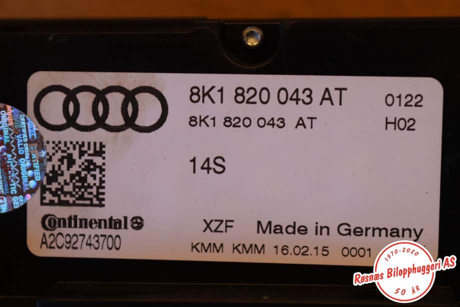 Varmeapparat betjening til Audi A4, Allroad 2009-2016 (Type I) (B8) (B8) (AUDI|8K1 820 043 AT|)