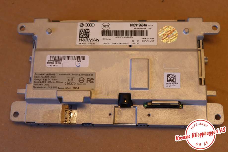 Multimedia display (MCU - Media Controller Unit) til Audi A4, Allroad 2009-2016 (Type I) (B8) (B8) (AUDI|8R0 919 604 A|)