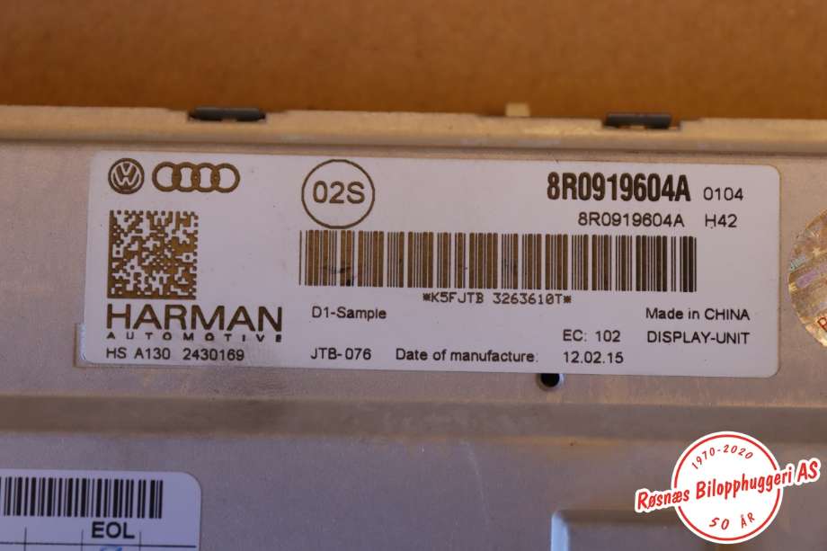 Multimedia display (MCU - Media Controller Unit) til Audi A4, Allroad 2009-2016 (Type I) (B8) (B8) (AUDI|8R0 919 604 A|)