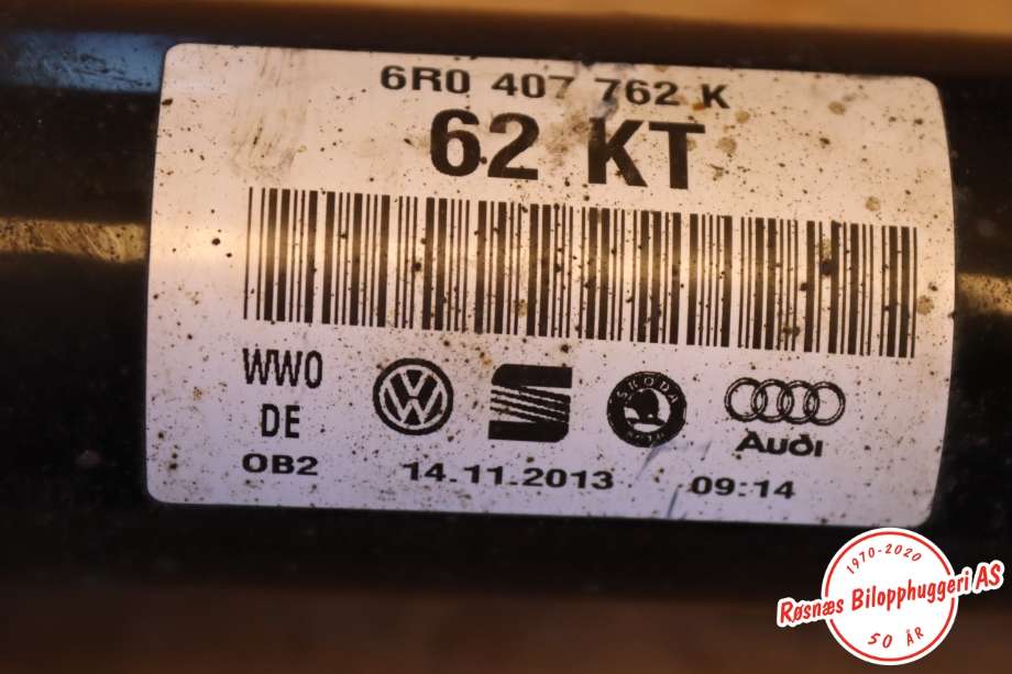 Drivaksel høyre foran til Audi A1 2010-2014 (Type I, Fase 1)  (AUDI|6R0 407 762 K|)