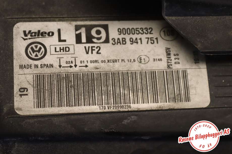 Frontlykt venstre halogen til VW Passat 2011-2015 (B7) (B7) (VOLKSWAGEN|3AB 941 751||90005332)