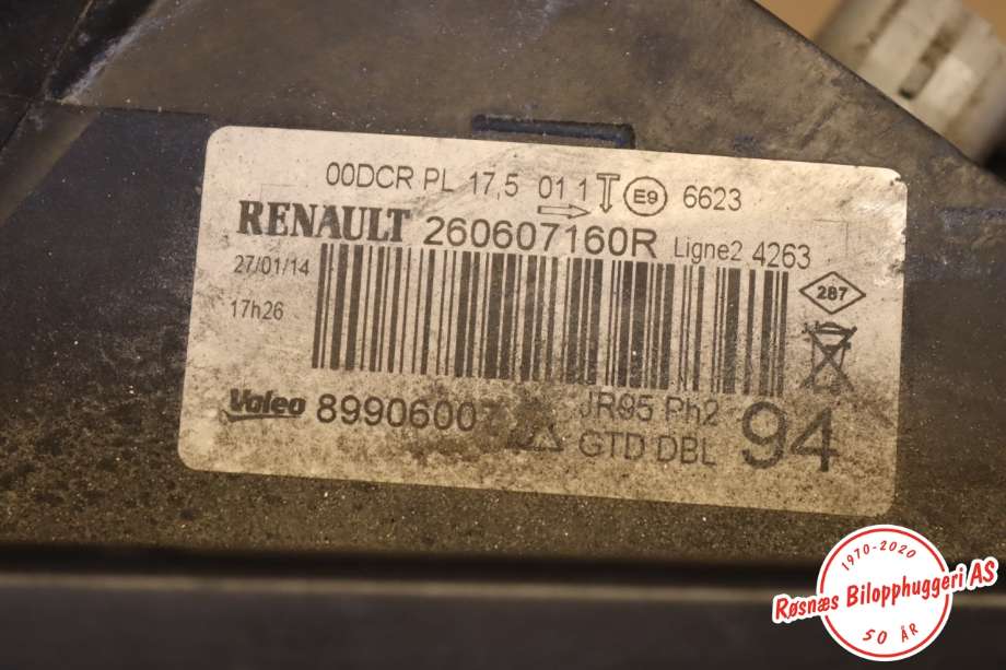 Frontlykt venstre halogen til Renault Scenic 2009-2016 (Type III) (RENAULT|260607160R|)