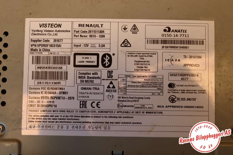 Bilstereo til Renault Kangoo 2008-2021 (Type II)  (RENAULT|281153803R|)