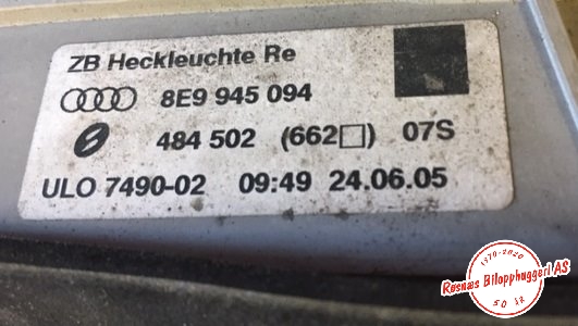 Baklykt høyre indre til Audi A4 2004-2008 (Type III) (B7) (B7) (2.0 TDI 16V|8E9945094|)