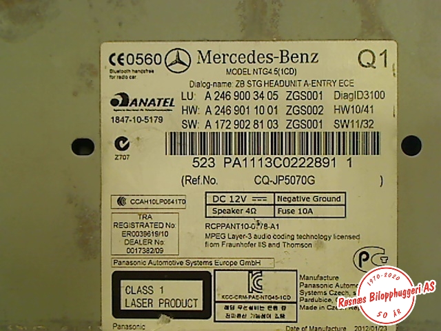 Bilstereo til Mercedes B-Klasse 2011-2018 (W246) (W246) (MERCEDES|A2469003405|A1729028103|A2469011001)