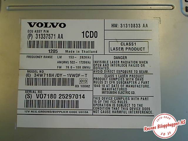 Bilstereo til Volvo V40 2012-2019  (VOLVO|31337571AA||31310833AA)