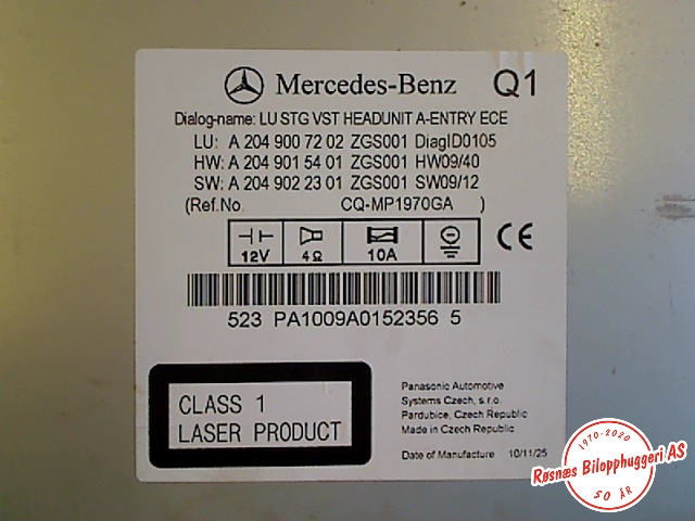 Bilstereo til Mercedes C-Klasse 2011-2014 (Fase 2) (W204) (W204) (MERCEDES|A2049007202|2049015401|A2049022301)