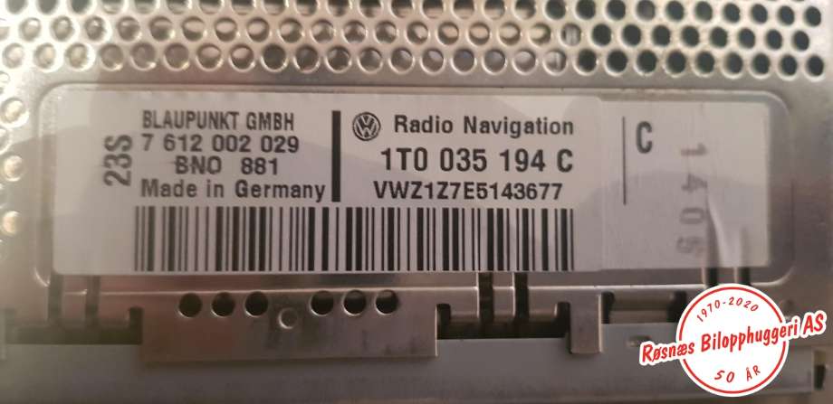 Bilstereo navigasjon til VW Touran 2003-2006 (Type I, Fase 1)  (VOLKSWAGEN|1T0035194C|)