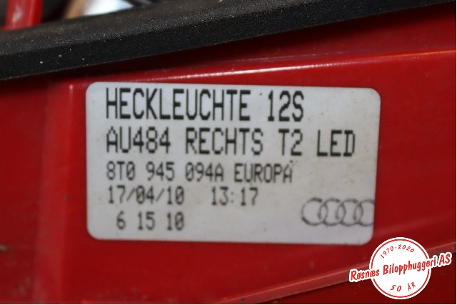 Baklykt høyre indre til Audi A5 2007-2016 (Type I)  (AUDI|8T0 945 094 A|)