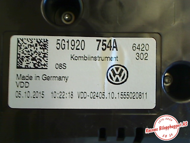 Speedometer til VW e-Golf 2014-2017 (Fase 1) (VOLKSWAGEN|5G1 920 754A|)
