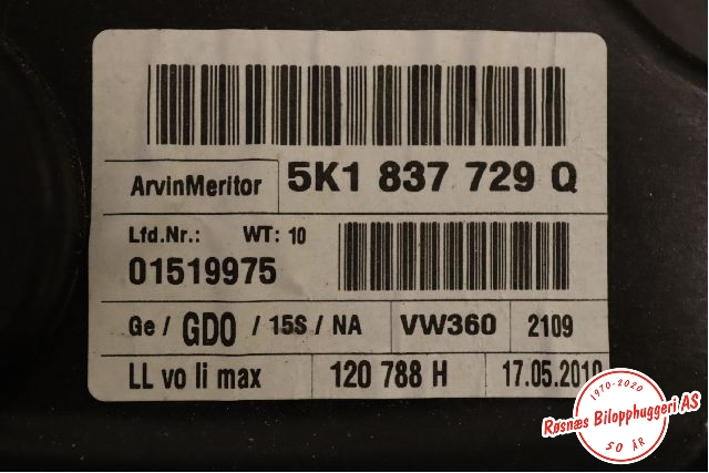 Ruteheis til VW Golf VI 2008-2012  (VOLKSWAGEN|5K1 837 729 Q|)
