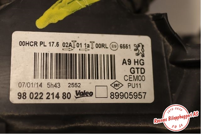 Frontlykt venstre halogen til Peugeot 208 2012-2019 (Type I)  (PEUGEOT|98 022 214 80|)