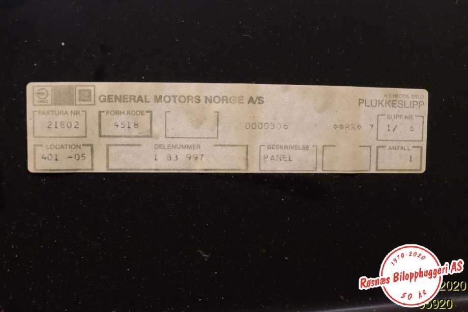 Karosseri bakpart til Opel Ascona C 1982-1988  