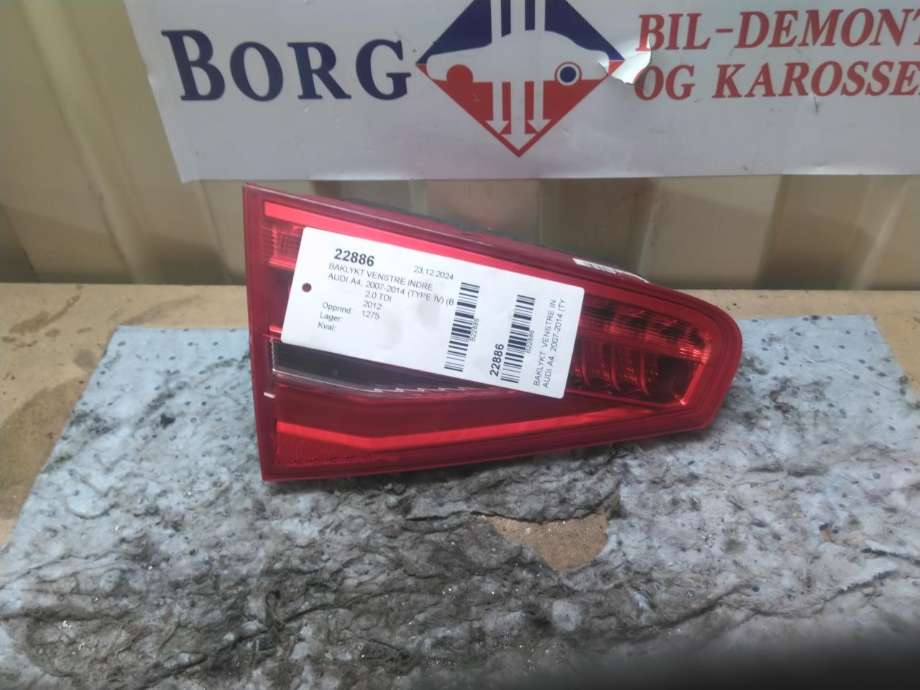 Baklykt venstre indre til Audi A4, 2007-2014 (Type IV) (B8) (B8) (8K5 945 093 AC)
