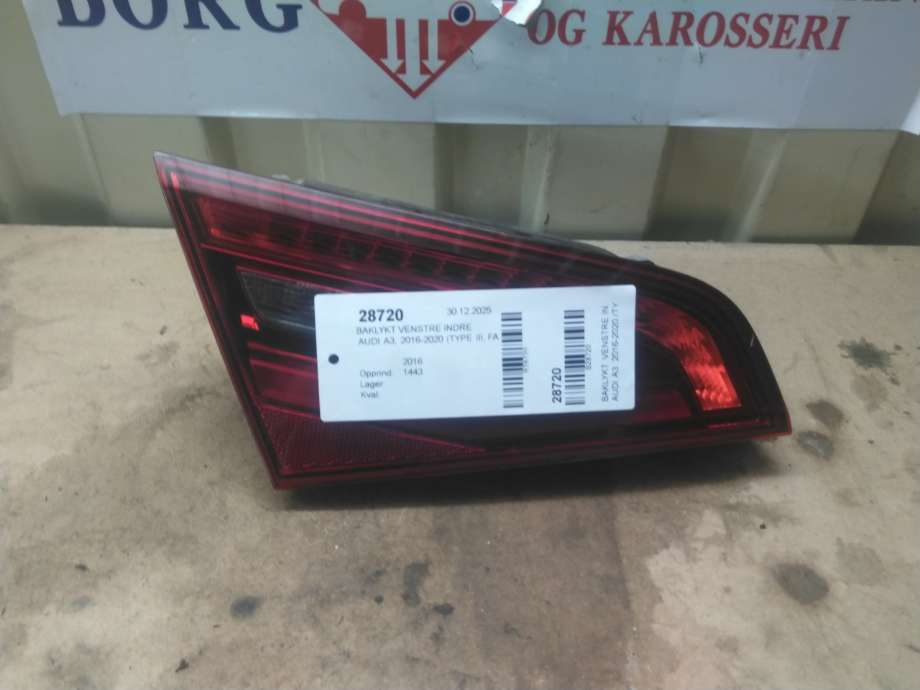 Baklykt venstre indre til Audi A3, 2016-2020 (Type III, Fase 2)  (8V4 945 093 A)
