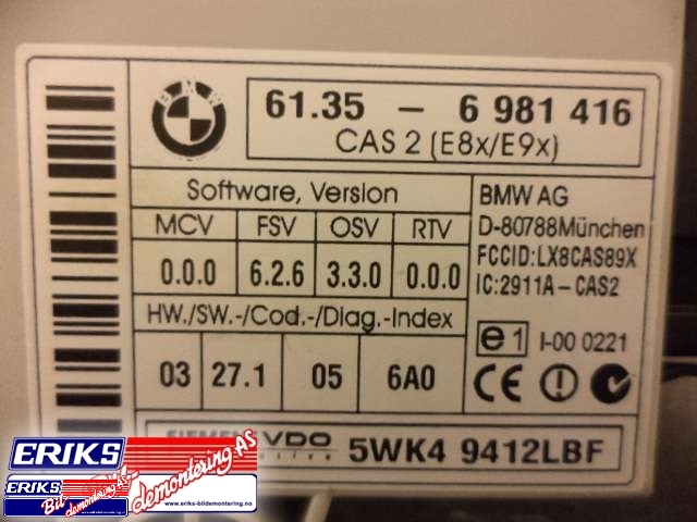 Tenningslås til BMW 3-Serie 2005-2011 (E90/E91/E92/E93) (E90/E91/E92/E93) (SIEMENS|6 981 416|)