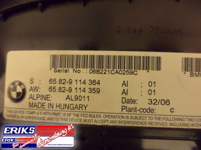 Bilstereo navigasjon til BMW 3-Serie 2005-2011 (E90/E91/E92/E93) (E90/E91/E92/E93) (ALPINE|65.82-9 114 364|)