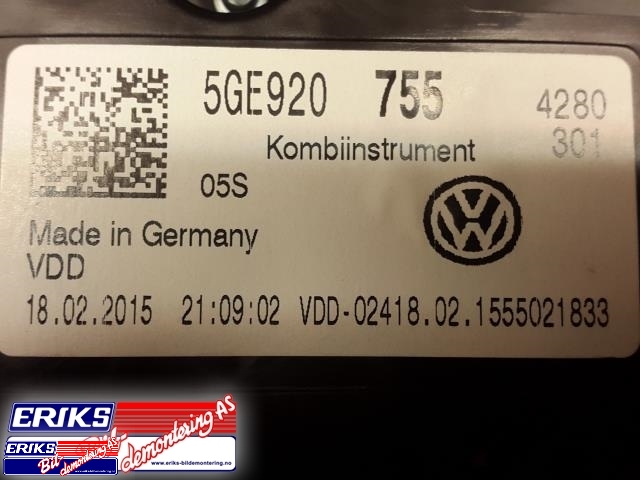 Instrumentpanel til VW e-Golf 2014-2017 (Fase 1)  (VDO|5GE 920 755|)