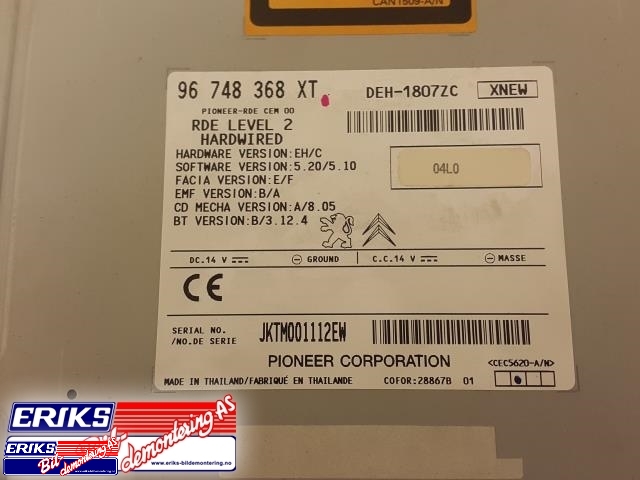 Bilstereo til Citroën C-Zero 2011-2020 (PIONEER|96 748 368 XT|)
