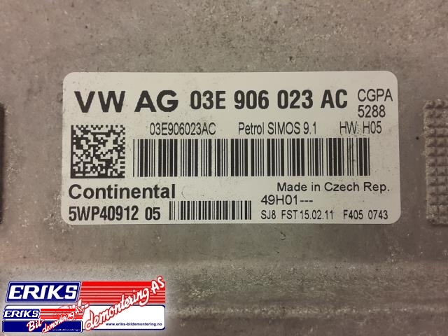Styreenhet motor til Škoda Fabia 2010-2014 (Type II, Fase 2)  (CONTINENTAL|03E 906 023 AC|5WP40912 05|)