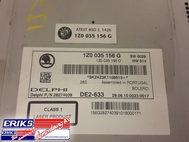 Bilstereo navigasjon til Škoda Octavia 2009-2013 (Type II, Fase 2)  (DELPHI|1Z0 05 156 G|)
