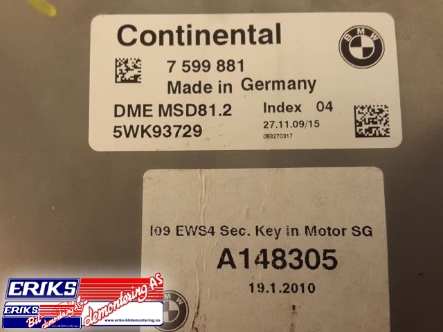 Styreenhet motor til BMW 3-Serie 2005-2011 (E90/E91/E92/E93) (E90/E91/E92/E93) (CONTINENTAL|7 599 881|)