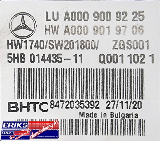 Styreenhet diverse til Mercedes EQC 2019-->> (A0009009225|)