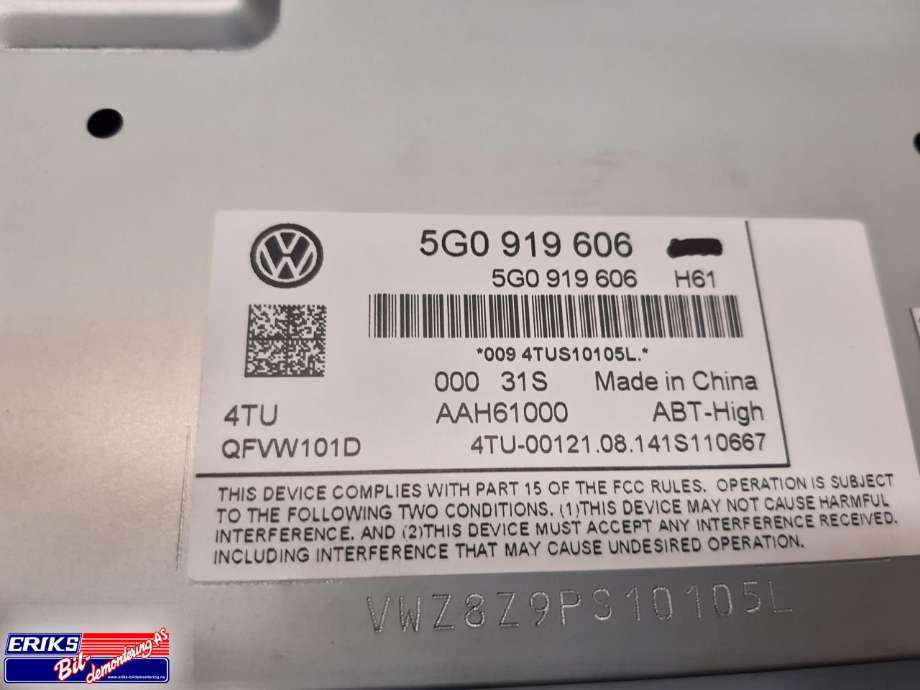 Bilstereo navigasjon skjerm til VW e-Golf 2014-2017 (Fase 1)  (5G0 818 606|)