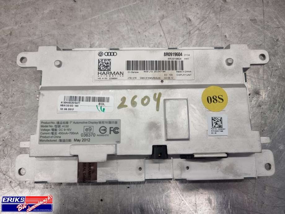 Bilstereo navigasjon skjerm til Audi A4, Allroad 2009-2016 (Type I) (B8) (B8) (HARMAN|8R0 919 604|)