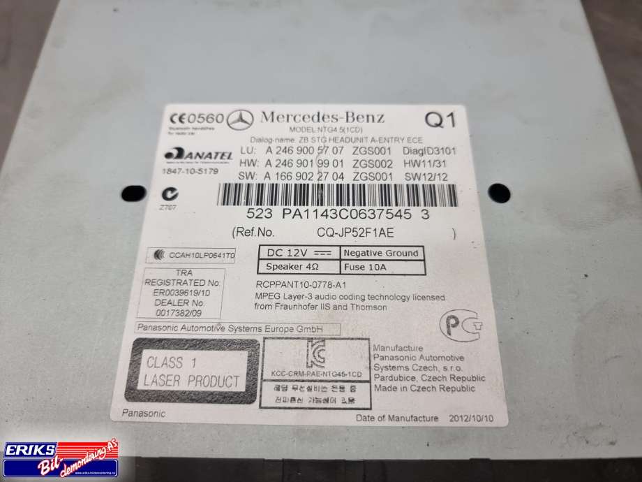 Bilstereo navigasjon spiller til Mercedes B-Klasse 2011-2018 (W246) (W246) (A 246 900 47 07|)