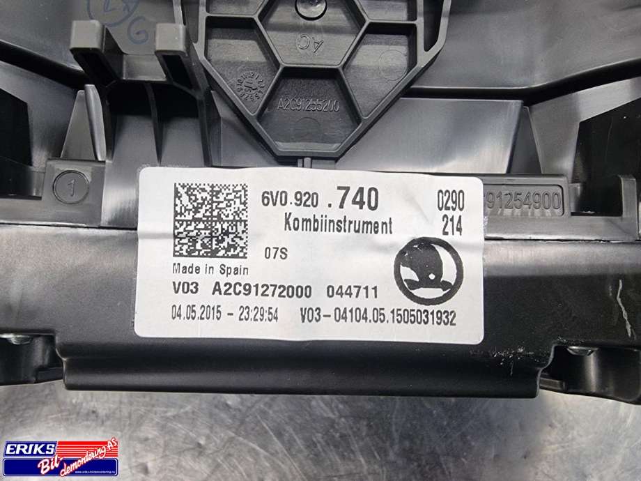 Instrumentpanel til Škoda Fabia 2014-2021 (Type III)  (6V0 920 740|)
