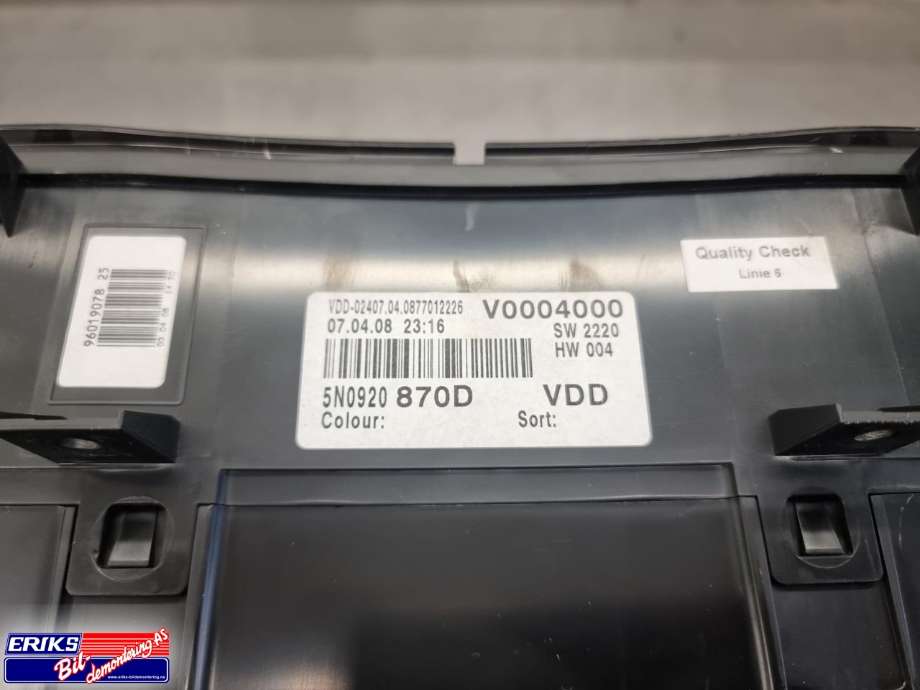 Instrumentpanel til VW Tiguan 2007-2011 (Type I, Fase 1)  (5N0920870D|)