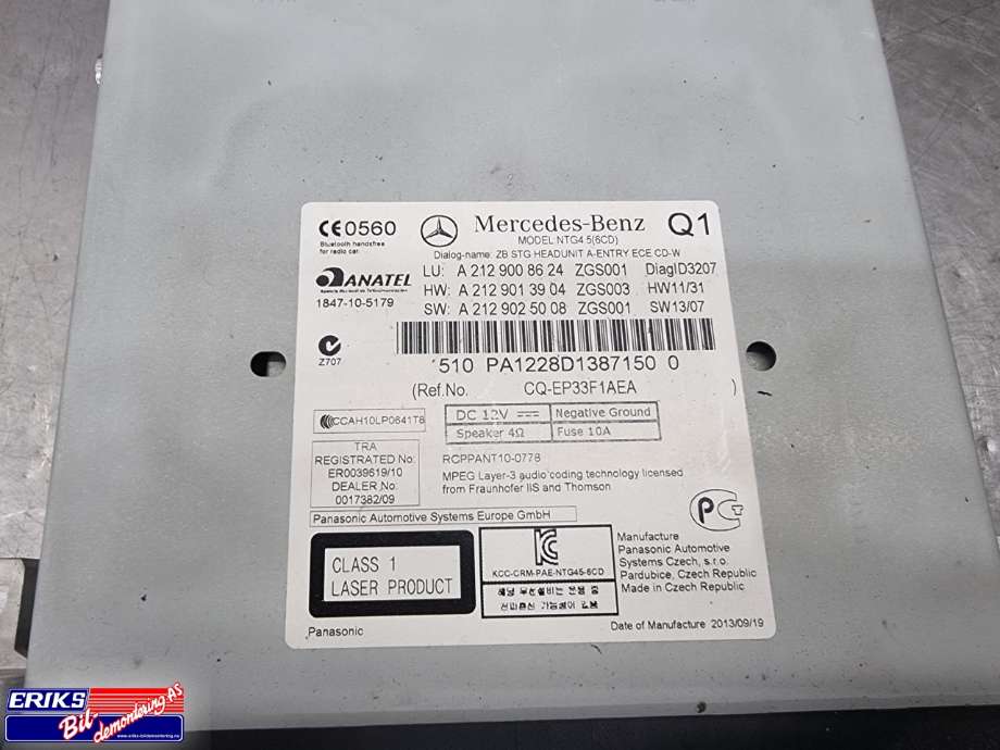 Bilstereo navigasjon spiller til Mercedes E-Klasse 2013-2016 (Fase 2) (W212) (W212) (A2129008624|)