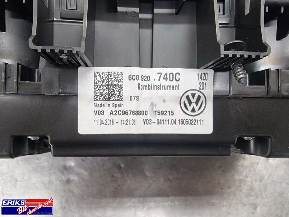 Instrumentpanel til VW Polo 2014-2017 (Type V, Fase 2)  (6C0920740C|)