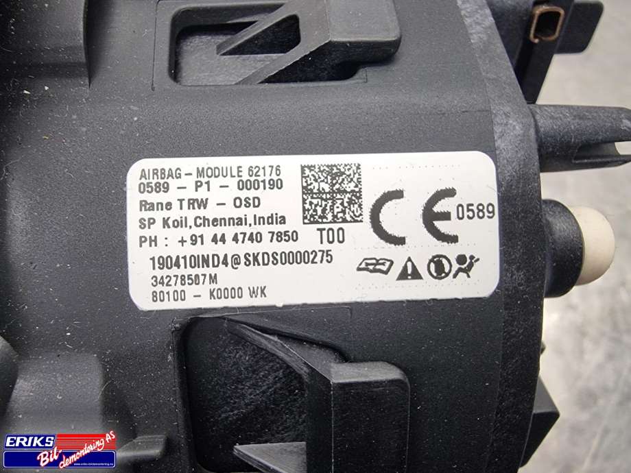 Airbag rattpute til Kia e-Soul 2019-->> (Type III)  (TRW|80100-K0000 WK|)