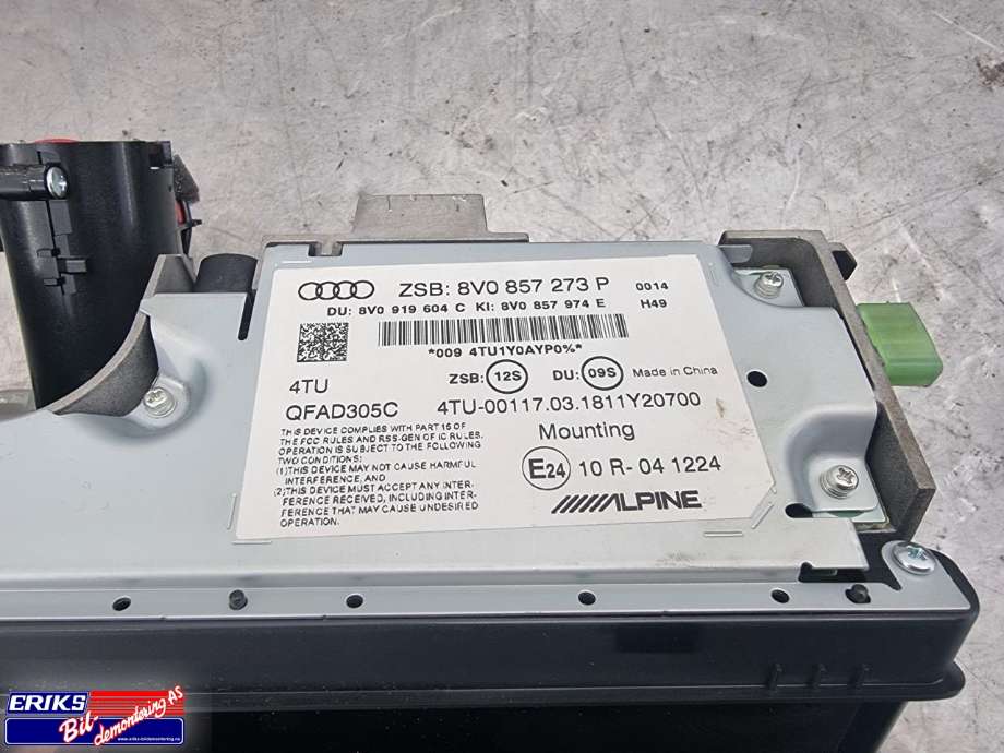 Bilstereo navigasjon skjerm til Audi A3 2016-2020 (Type III, Fase 2) (ALPINE|8V0857273P|)