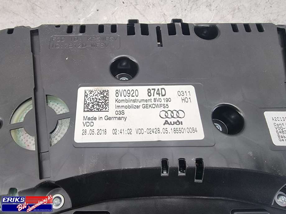 Instrumentpanel til Audi A3 2016-2020 (Type III, Fase 2)  (VDO|8V0920874D|)