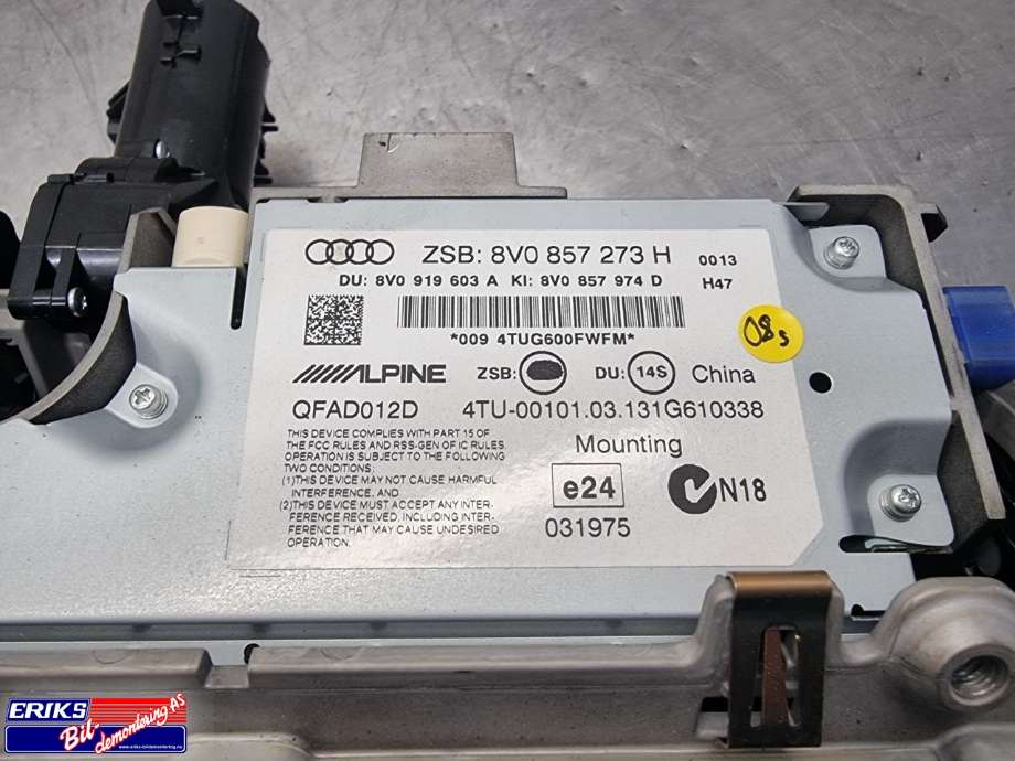 Bilstereo navigasjon skjerm til Audi A3 2012-2016 (Type III, Fase 1) (ALPINE|8V0857273H|)