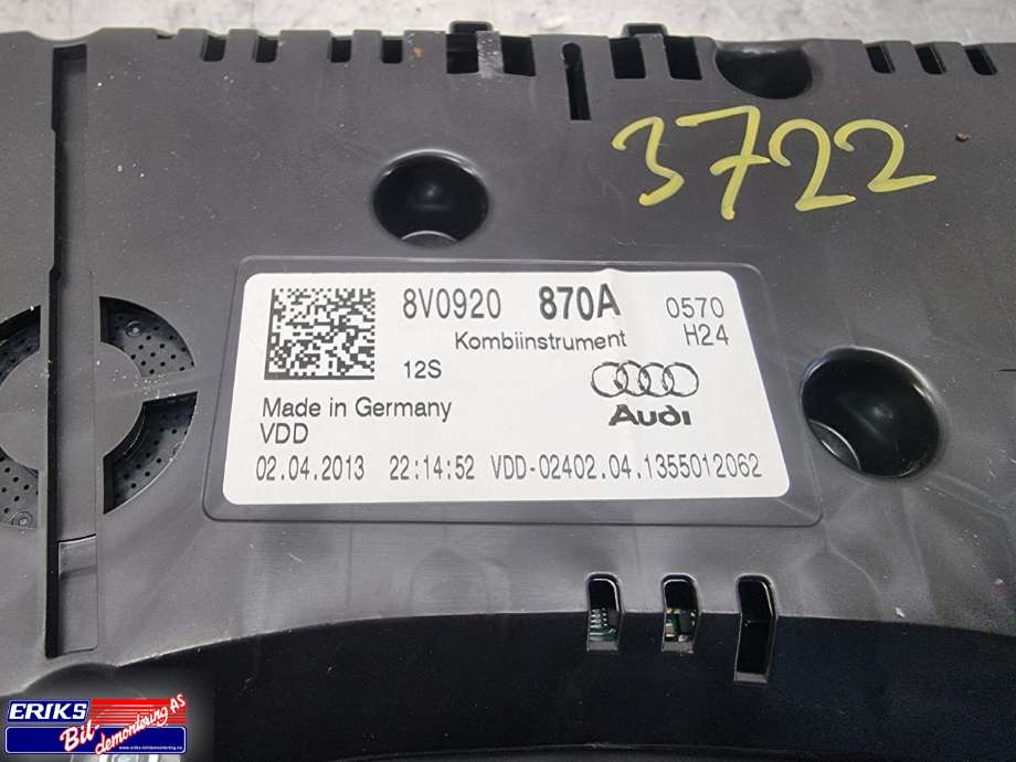 Instrumentpanel til Audi A3 2012-2016 (Type III, Fase 1)  (VDO|8V0920870A|)