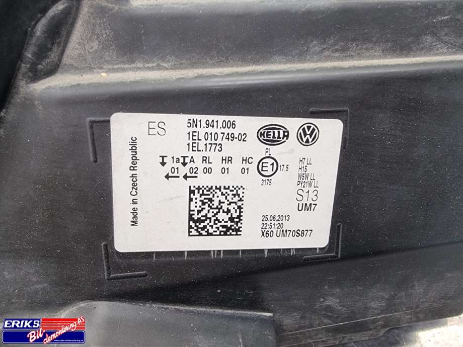 Frontlykt høyre halogen til VW Tiguan 2011-2016 (Type I, Fase 2) (5N1 941 006 C|)